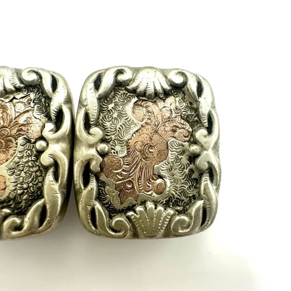 Antique Victorian 1885 rose gold filled silver gilt embossed etched cufflinks